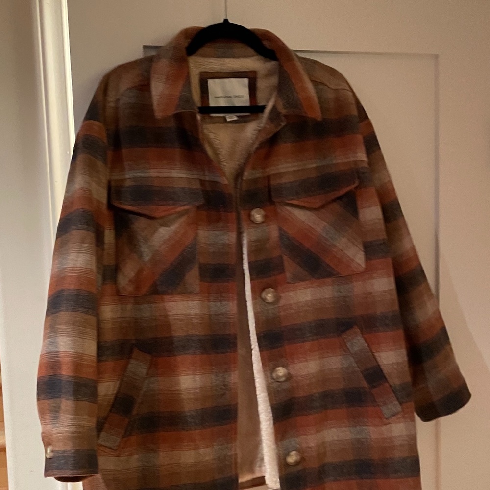 American Eagle Plaid Flannel Shirt Jacket / Shacket - fur lined - Sz M